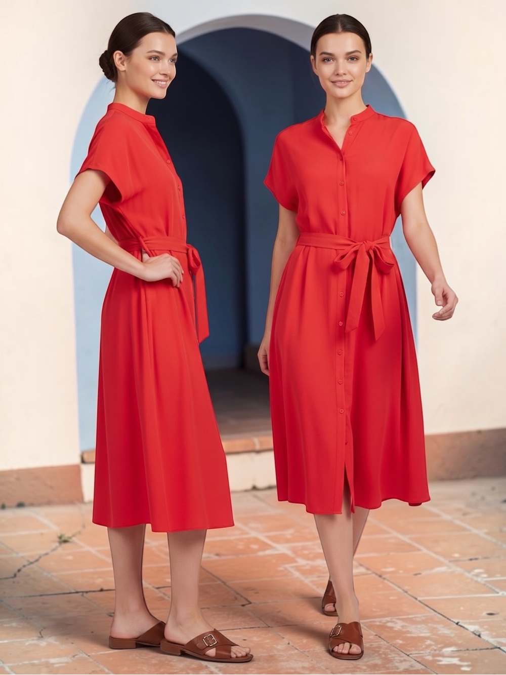 MERSEA Women’s Mallorca Kaftan Self Belt Lightweight Midi Dress In Size OS